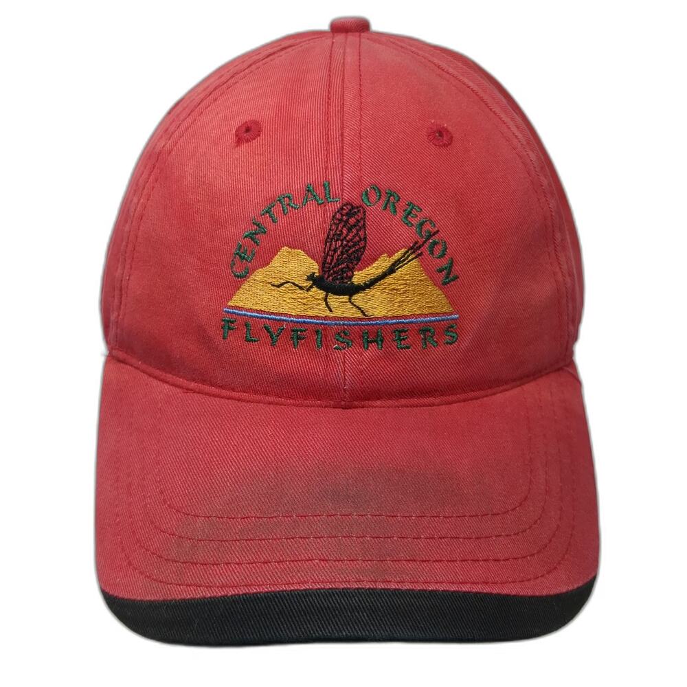 Fahrenheit Baseball Cap Red One Size Central Oregon Flyfishers Logo Cotton Hat
